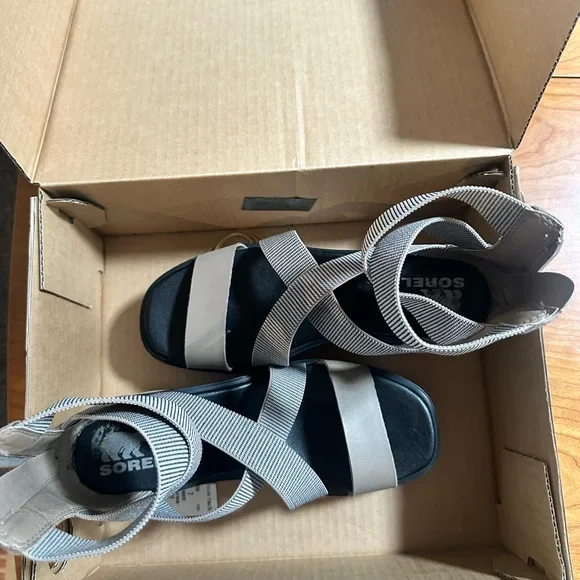Sorel Tan and Gray Joanie III Sport Strap Wedge Sandal - Picture 6 of 9